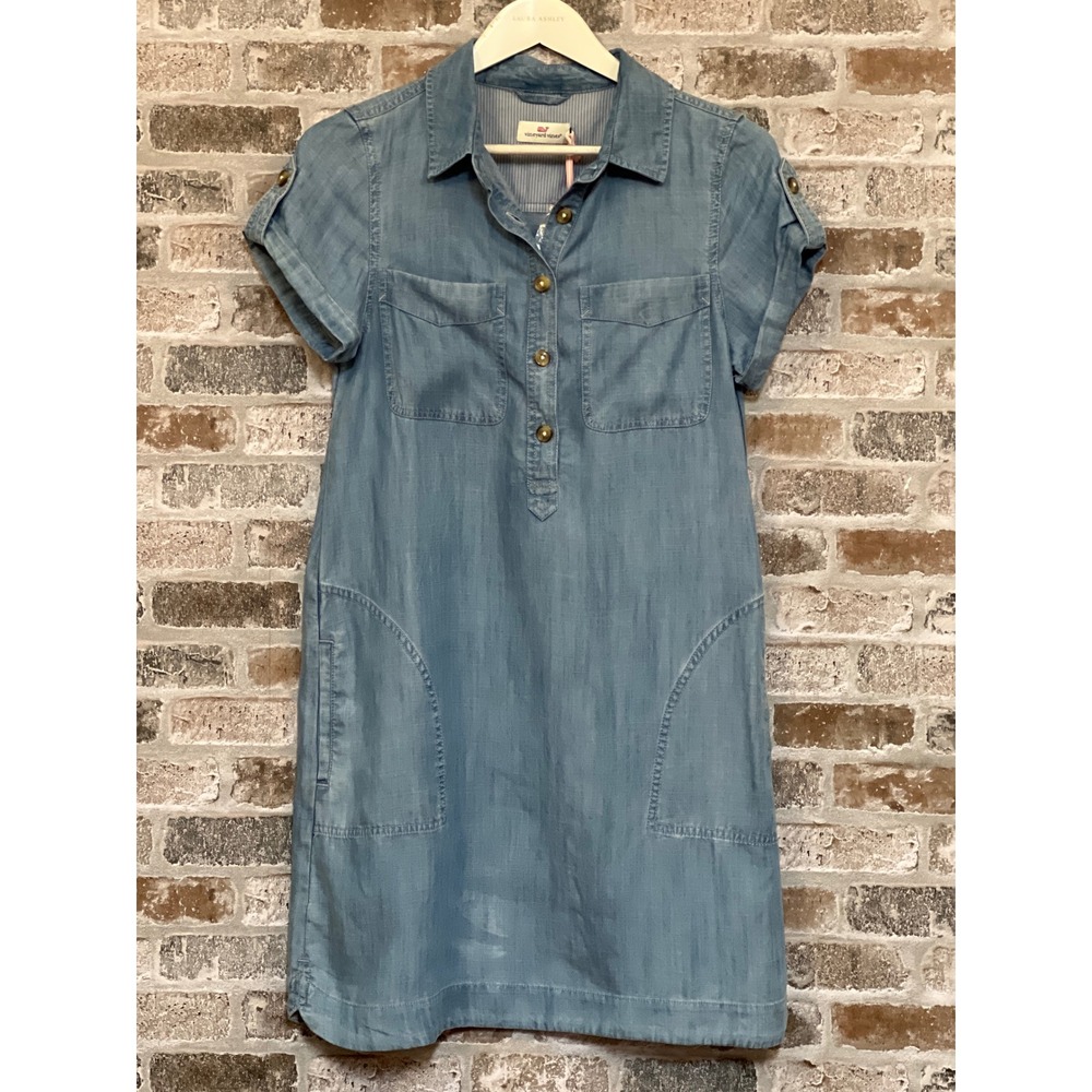 Vineyard Vines Chambray Utility Shirt Dress‎ Pockets Casual Jake Blue 4
